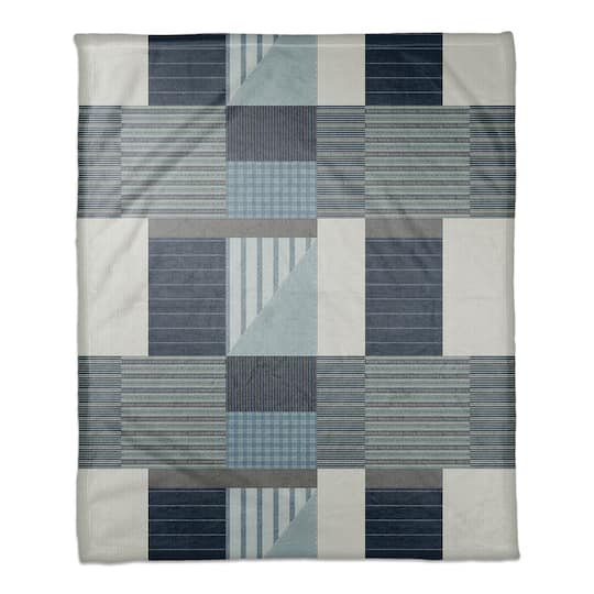 Patchwork Blues Coral Fleece Blanket